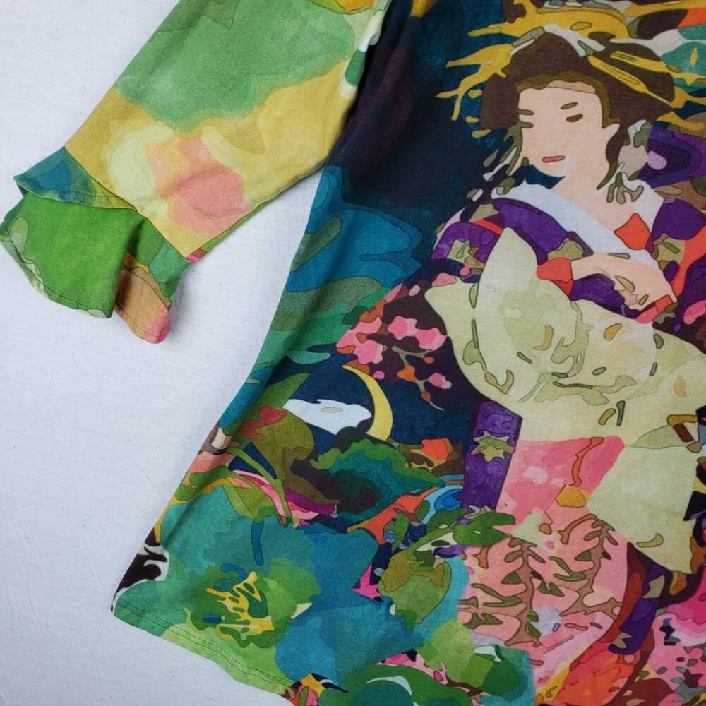 Parsley & Sage Tunic Top Art-to-Wear Colorful Print Abstract Geisha Boho size M - Picture 3 of 8